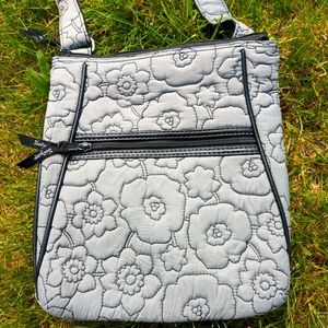 Thirty-One Grey Quilted Poppy Floral Crossbody